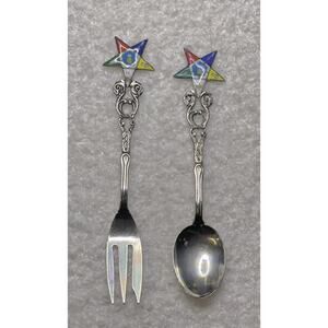 Vintage Eastern Star Masonic Cocktail Fork & Spoon Made In Germany